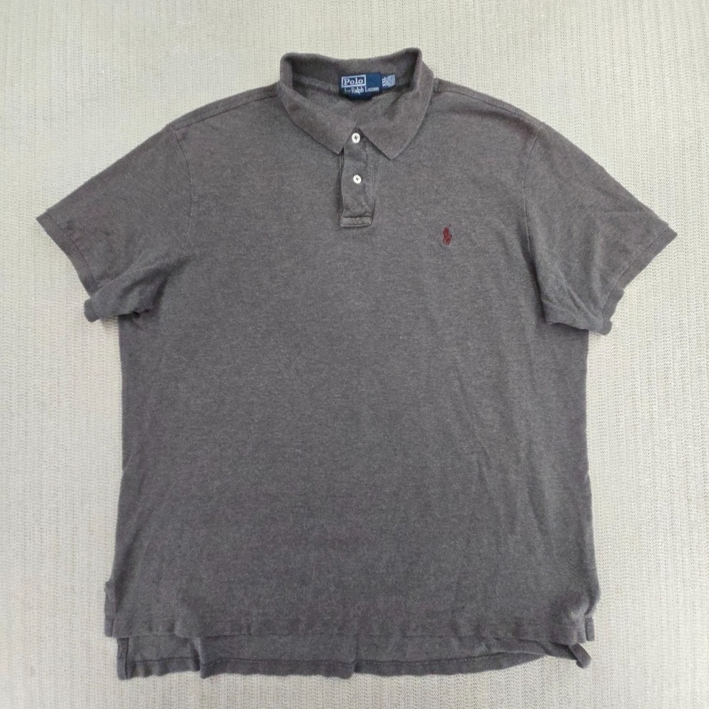 Polo Ralph Lauren Shirt Mens 2XL Gray Short Sleeve Red Pony Custom Fit Preppy